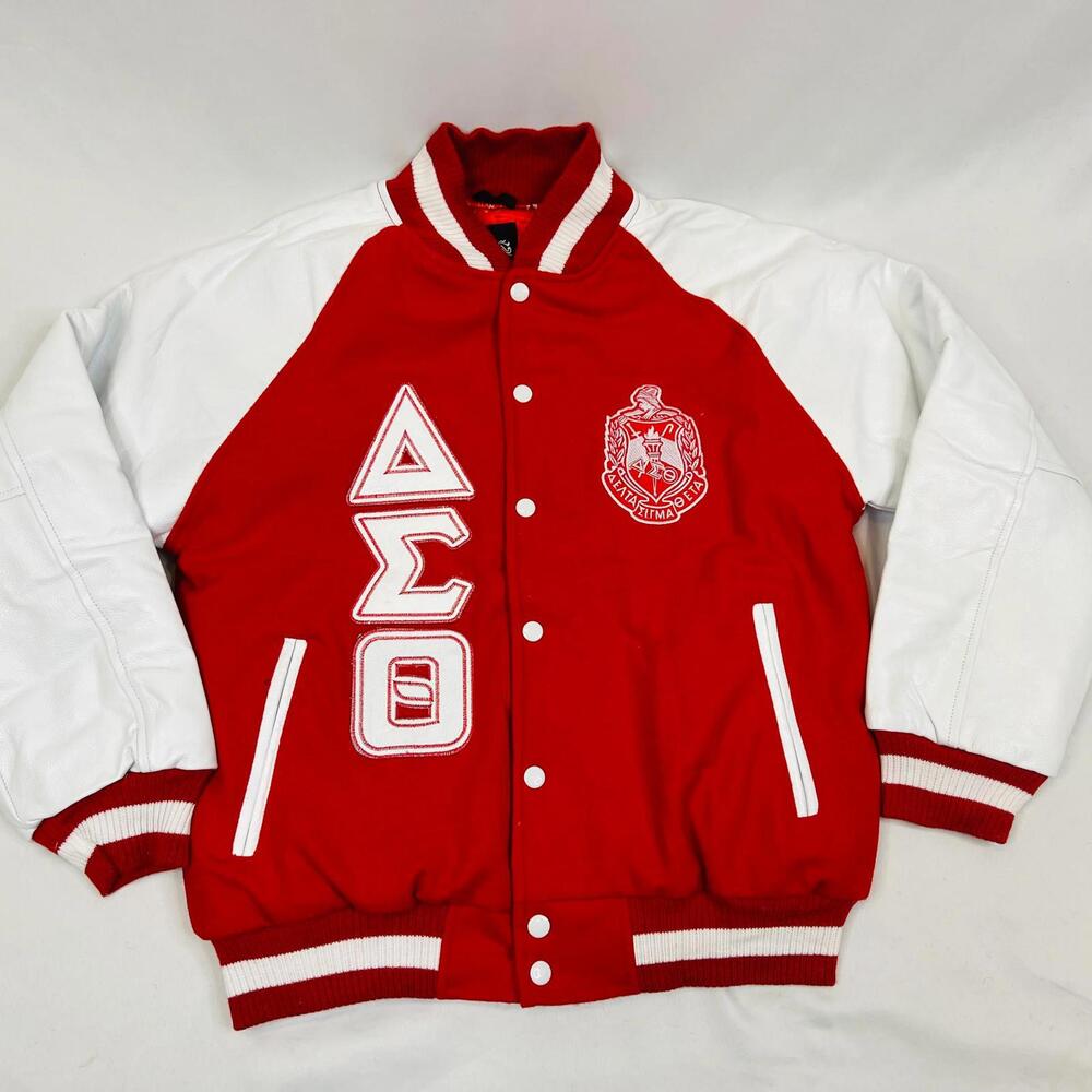 Delta Wool & Leather Letterman Jacket – Red Wool Body, White Leather Sleeves